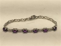 Sterling Silver bracelet with Amethyst and clear