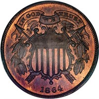 2C 1864 SMALL MOTTO. PCGS MS65 RB CAC