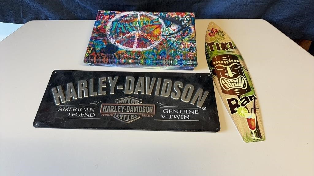 Harley Davidson Sign, Tiki Bar, Canvases