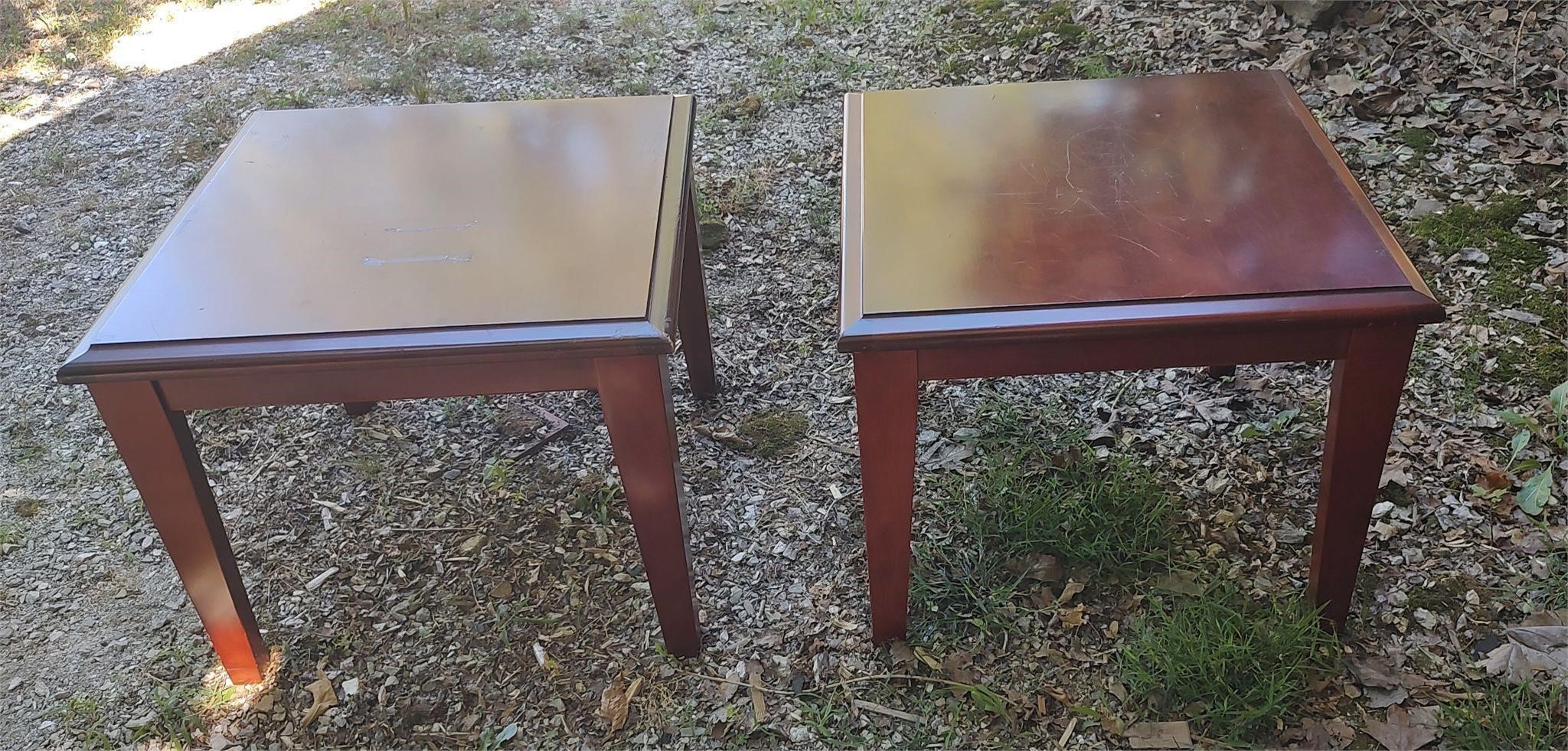 Pair of Stained Wood End Tables
