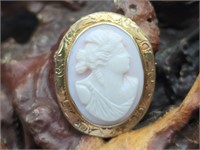 14K Gold Carved Shell Cameo / Brooch