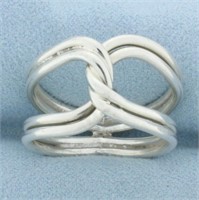 Mens Interlocking Band Design Ring in Sterling Sil