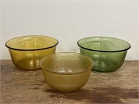 3 Large Speckled Colored Glass Bowls, 9.5" & 8"