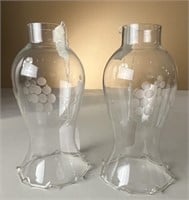 Pair Of Etched Glass Hurricane Globes