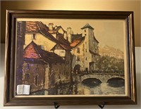 Mid Century Brugges Canal Print With Wood Frame
