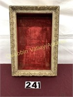 OLD VELVET LINED WOODEN SHADOW BOX