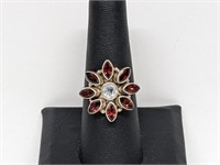 .925 Sterling Silver Gemstone Flower Ring