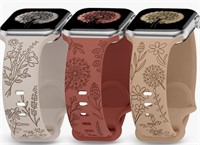 (New)3 Pack Floral Engraved Band Compatible with