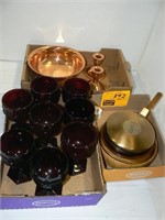 8 RUBY CAPE COD GOBLETS, 2 WOOD BOWLS, SILENT