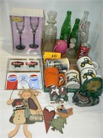 COLLECTOR SODA BOTTLES, TOASTING CHAMPAGNE STEMS,