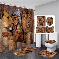 16PCS/Set Lion African Woman Shower Curtain