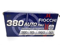 (50) Rounds 380 Auto, Fiocchi 95 gr FMJ