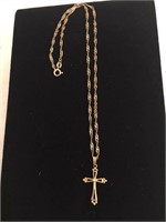 10k gold rope chain 18" with cross pendant
