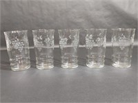 5 Grape Etched Clear Drinking Glass set
