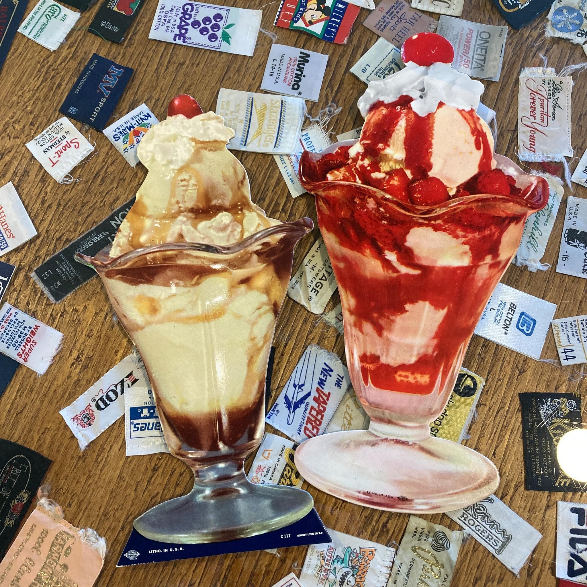 2 Ice Cream Sundae Advertising Signs Cardboard NOS