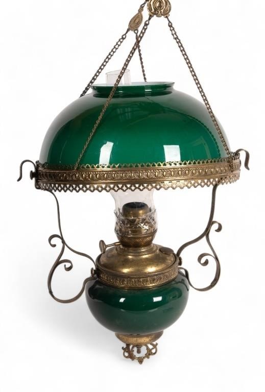 Antique Hanging Kerosene Lamp w/ Adj. Suspension