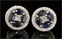 Genuine 3.35 ct Sapphire & Zircon Stud Earrings