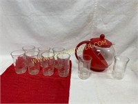 Cute small glass pitcher & 9 juice glasses