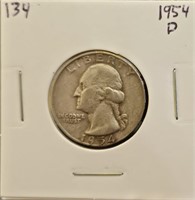1954 D 90% Silver Washington Quarter