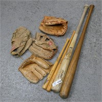 Lot of Baseball Gloves, Mini Bats & Regular Bats