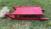 VINTAGE HOMEMADE WOODEN SLEIGH PAINTED RED