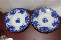 A Pair of Burslem Flow Blue Soup Bowl