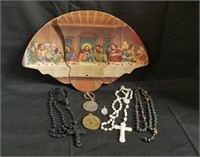 3 Vintage Rosaries  2 Pendants  Keychain