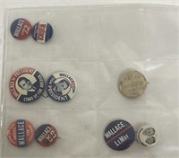 (9) ANTIQUE PRESIDENTIAL ELECTION PINS
