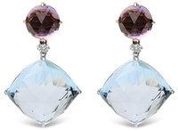 18k 2-tone 67.74ct Blue Topaz & Amethyst Earrings