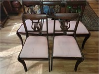 Set of 5 harp style mahogany chairs as is