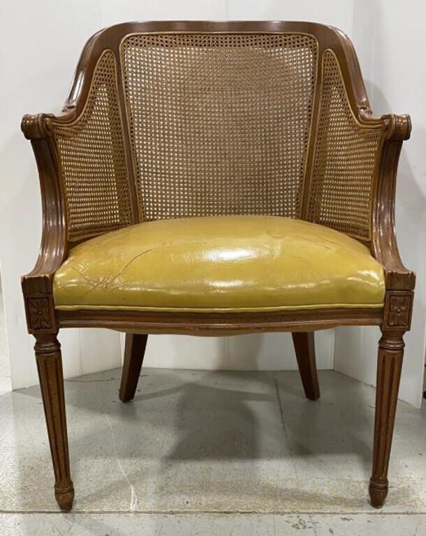 Leather Cushion & Cain Back Occasional Chair