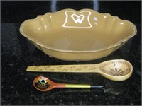 12" Portuguese Stoneware Dish With Spoons