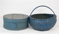 19th C. Painted Blue Basket & Pantry Box