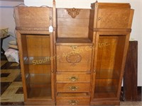 Vintage Oak curio secretary cabinet- lights up w/