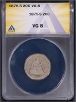 1875-S 20C Twenty Cent Piece ANACS VG 8