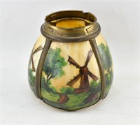 Antique Hand Painte Windmill Slag Glass Shade
