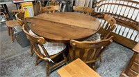 MAPLE DINING TABLE W/ LEAF & 6 CHAIRS,  48" DIA