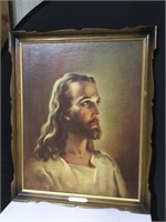 Vintage 1946 Jesus Portrait Farmed Painting