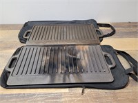 (2) Cast Iron Grill and Griddle with Bags.