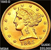 1845-D $5 Gold Half Eagle CHOICE BU