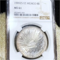 1889 Mexican Silver 8 Reales NGC - MS61