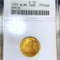 1791-M Spanish Gold Escudo ANACS - F12
