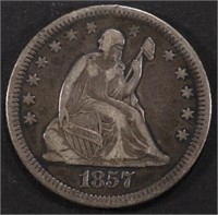 1857-O SEATED LIBERTY QUARTER VF/XF