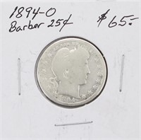 1894-O Silver Barber Quarter