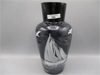 Fenton Ebony Louis Piper HP vase-