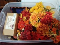 Tote of Fall Artificial Flowers and Decor