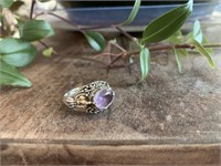 Beautiful Purple Crystals 925 Silver Ring Size