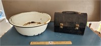 Old Enamel Pan & Old Rusty Lunch Box