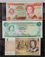 3 Assorted Belize, Bahamas and Australia Banknotes