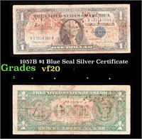 1957B $1 Blue Seal Silver Certificate Grades vf, v